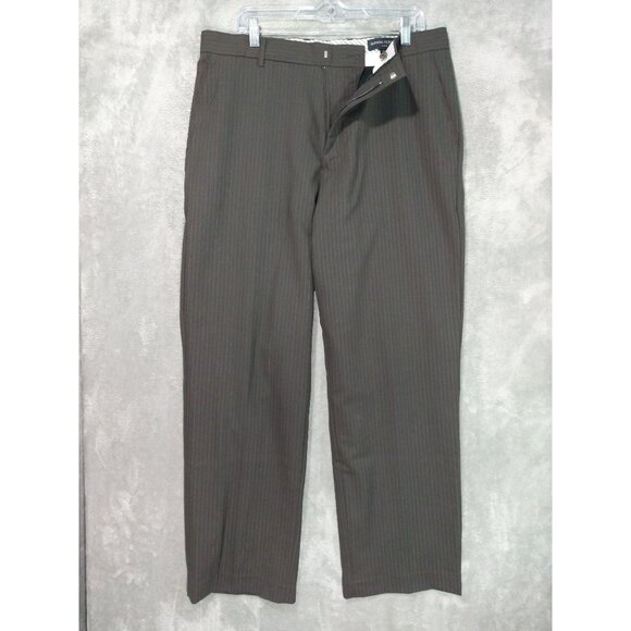 Banana Republic Dress Pants Mens 36x32 Brown Striped Wool Blend Flat Front - Picture 1 of 10